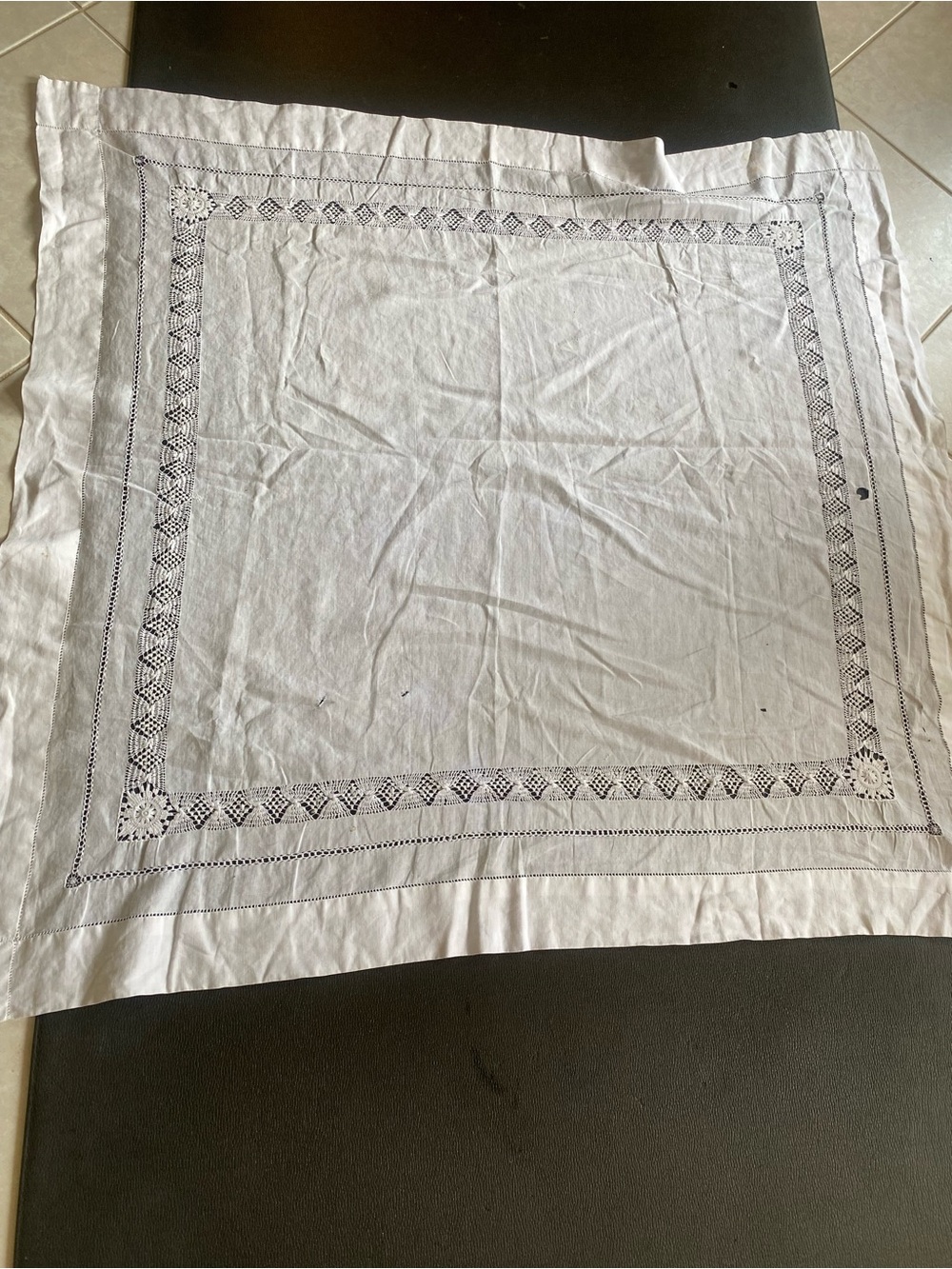 Vintage White Embroidered Linen Tablecloth - Home Dining